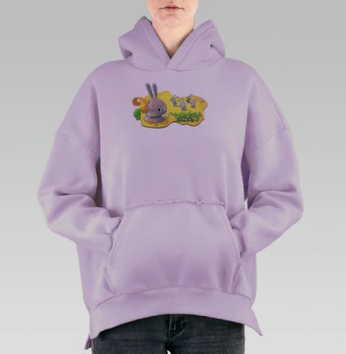 Робот-заяц с морковкой и зайцы-попрыгунчики, Hoodie Oversize Fiolet, утепленная