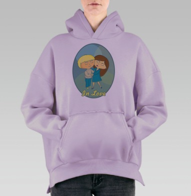 Романтическая пара в нежном танце – теплая иллюстрация, Hoodie Oversize Fiolet, утепленная