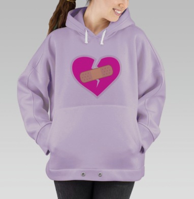 Розовое сердце с медицинским пластырем на трещине сердечных ран, Hoodie Oversize Fiolet