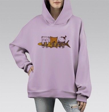 Рыбачки, Hoodie Mono Fiolet, оверсайз, утепленная