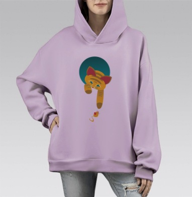 Рыжий котенок и мышонок, Hoodie Mono Fiolet, оверсайз, утепленная