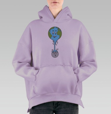 Сатирическая карикатура Земля и Луна в юморе, Hoodie Oversize Fiolet, утепленная