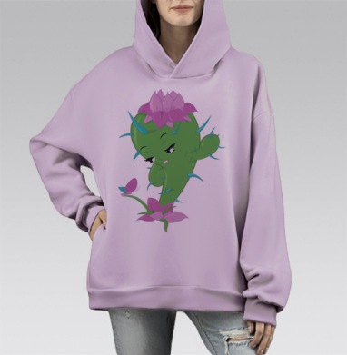 Симпатичный кактус, Hoodie Mono Fiolet, оверсайз, утепленная