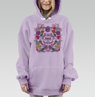 Skull in flowers / Череп в цветах, Hoodie Mjhigh Dig Mel, Fiolet, утепленная
