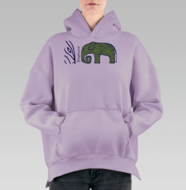 слон этно, Hoodie Oversize Fiolet, утепленная