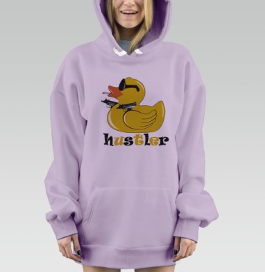 Смелый принт с уточкой и оружием Hustler, Hoodie Mjhigh Dig Mel, Fiolet, утепленная