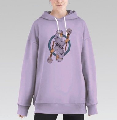 Старец с посохом и черепом магическая карточная игра, Hoodie Long Oversize Fiolet