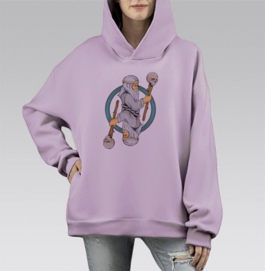 Старец с посохом и черепом магическая карточная игра, Hoodie Mono Fiolet, оверсайз, утепленная
