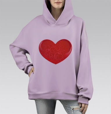 Стеклянное сердце с орнаментом, Hoodie Mono Fiolet, оверсайз, утепленная