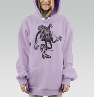 Стильная графика с рэп-магнитофоном и микрофоном, Hoodie Mjhigh Dig Mel, Fiolet, утепленная