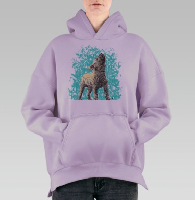 Стильное изображение воющей собаки в бирюзовом фоне, Hoodie Oversize Fiolet, утепленная