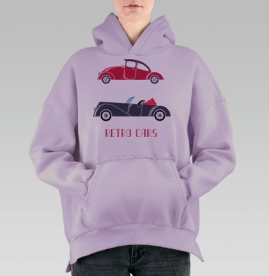 Стильные ретро-автомобили в минималистичном дизайне, Hoodie Oversize Fiolet, утепленная