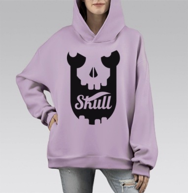 Стильный эмблема Skull с черепом – дерзкий дизайн, Hoodie Mono Fiolet, оверсайз, утепленная