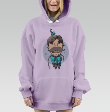 Стильный карикатурный персонаж с усами и галстуком, Hoodie Mjhigh Dig Mel, Fiolet, утепленная