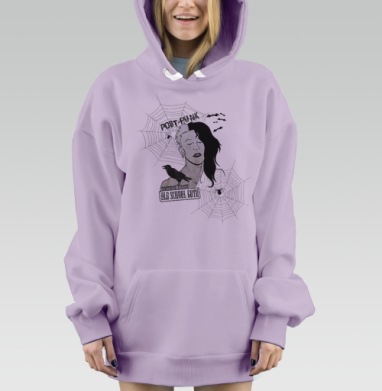 Стильный пост-панк арт с готическим роком и вороном, Hoodie Mjhigh Dig Mel, Fiolet, утепленная