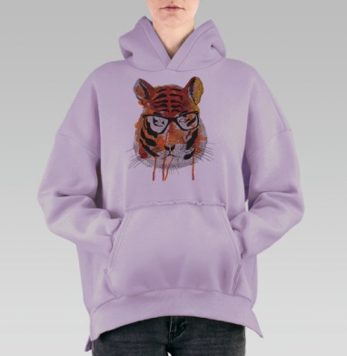 Стильный тигр в очках – оригинальный арт-принт, Hoodie Oversize Fiolet, утепленная