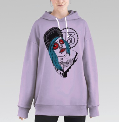 Стилизация Дня мертвых с уличным духом и символикой 13, Hoodie Long Oversize Fiolet