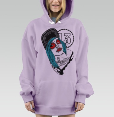 Стилизация Дня мертвых с уличным духом и символикой 13, Hoodie Mjhigh Dig Mel, Fiolet, утепленная