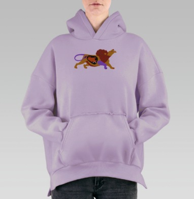 Стилизованный Лев с Поглощающим Быком — Символ Силы, Hoodie Oversize Fiolet, утепленная