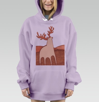 Стилизованный олень с ветвистыми рогами, Hoodie Mjhigh Dig Mel, Fiolet, утепленная