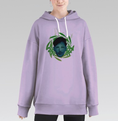Стилизованный портрет «Человек-природа» в синезеленых тонах, Hoodie Long Oversize Fiolet