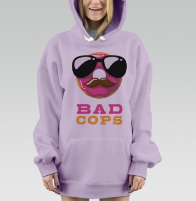 Стилизованный принт BAD COPS с пончиком и усами, Hoodie Mjhigh Dig Mel, Fiolet, утепленная