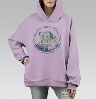 Surfin pig / Кабан-сёрфер, Hoodie Mono Fiolet, оверсайз, утепленная