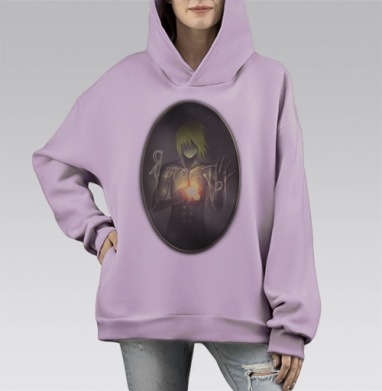 Светящийся символ внутренней силы и единства, Hoodie Mono Fiolet, оверсайз, утепленная