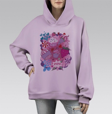 Sweet / Сладкий, Hoodie Mono Fiolet, оверсайз, утепленная