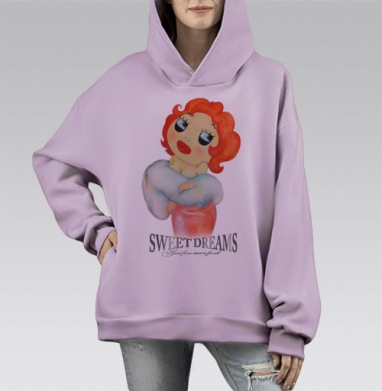 Sweet Dreams / Сладкие сны, Hoodie Mono Fiolet, оверсайз, утепленная