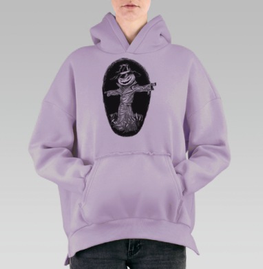 Сюрреалистичный арт с рыбаком и глазом, Hoodie Oversize Fiolet, утепленная