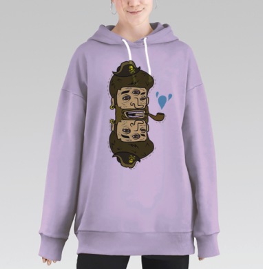 Сюрреалистичный портрет трехглазого пирата с трубкой, Hoodie Long Oversize Fiolet