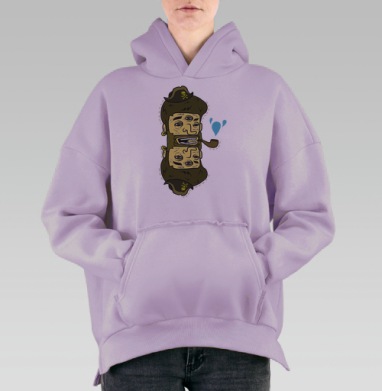 Сюрреалистичный портрет трехглазого пирата с трубкой, Hoodie Oversize Fiolet, утепленная