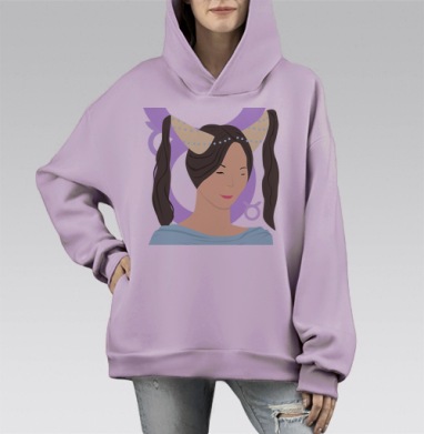 Телец, Hoodie Mono Fiolet, оверсайз, утепленная