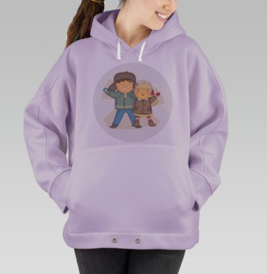 Теплая зимняя открытка «Ты мой ангел» с детьми, Hoodie Oversize Fiolet