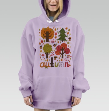 Тёплый осенний узор с элементами природы, Hoodie Mjhigh Dig Mel, Fiolet, утепленная
