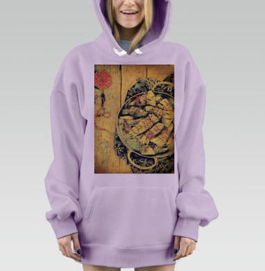 Традиционные кулинарные листья в нитках на деревянном фоне, Hoodie Mjhigh Dig Mel, Fiolet, утепленная