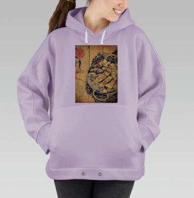 Традиционные кулинарные листья в нитках на деревянном фоне, Hoodie Oversize Fiolet