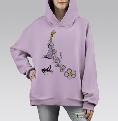 Трансформация костей и желтой жидкости в ромашки на мясорубке, Hoodie Mono Fiolet, оверсайз, утепленная