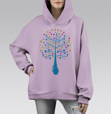 Tree... / Древо..., Hoodie Mono Fiolet, оверсайз, утепленная