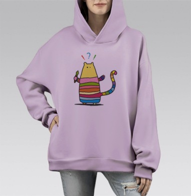 Творческое существо Кот ищет вдохновение замешательства или озарения, Hoodie Mono Fiolet, оверсайз, утепленная