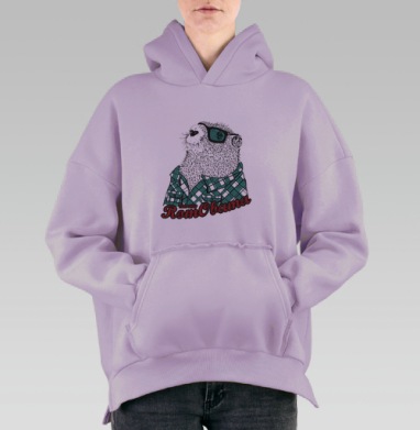 Уверенная выдра в яркой зеленой рубашке на фоне RomObama, Hoodie Oversize Fiolet, утепленная