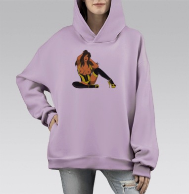 Узор из пушистых котиков с клубками пряжи, Hoodie Mono Fiolet, оверсайз, утепленная