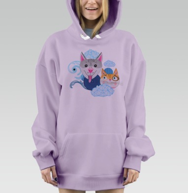 Узор из собак и котов, Hoodie Mjhigh Dig Mel, Fiolet, утепленная