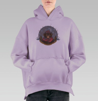 Вдохновляющий Шимпанзе — Будь Собой, Hoodie Oversize Fiolet, утепленная