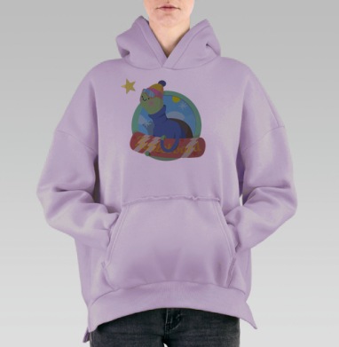 Веселая черепаха на сноуборде в зимнем стиле, Hoodie Oversize Fiolet, утепленная