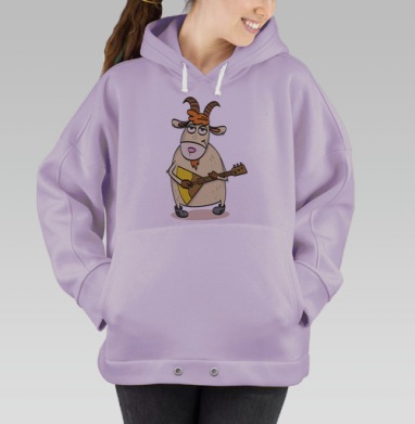 Весёлая коза с балалайкой в мультяшном стиле, Hoodie Oversize Fiolet