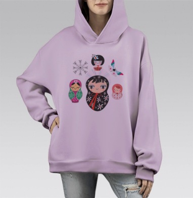 Весёлые матрёшки, Hoodie Mono Fiolet, оверсайз, утепленная