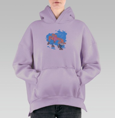Весёлые зайцы на роликах – яркий принт для спорта, Hoodie Oversize Fiolet, утепленная