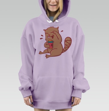 Весёлый бобёр с ярким стаканом, Hoodie Mjhigh Dig Mel, Fiolet, утепленная